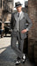 Men’s Grey Pinstripe 1920s Gangster 3 Piece Suit, Contrast Lapel Vintage Formal Suit for Parties, Prom, Weddings, and Theme Events