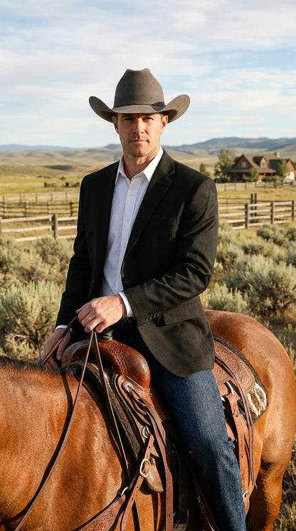 Men’s Black Linen Western Cowboy Blazer – Lightweight Formal Blazer Jacket for Wedding - Country Summer Jacket