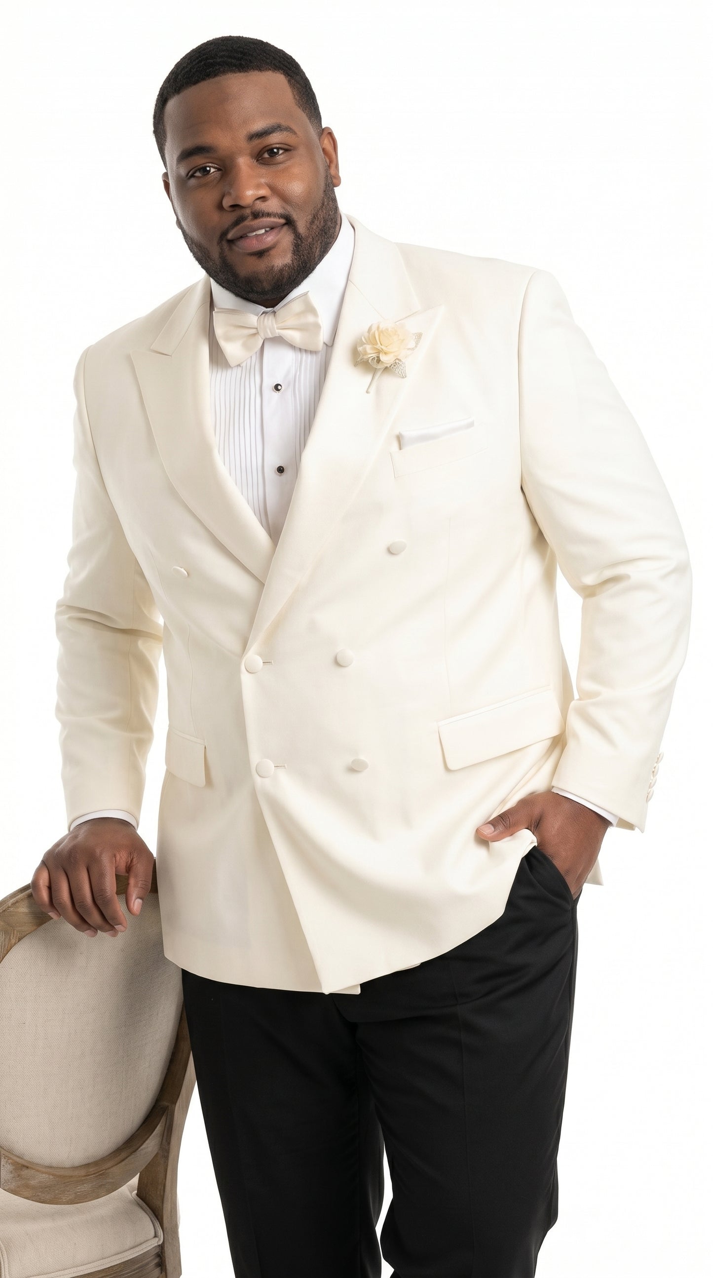 Men’s Ivory Double Breasted Dinner Jacket, Peak Lapel Formal Wedding Prom Tuxedo Blazer in cream off white color