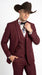 Men’s Burgundy Western Tuxedo Suit, 3 Piece Cowboy Formal Wedding Prom Suit with Satin Trim