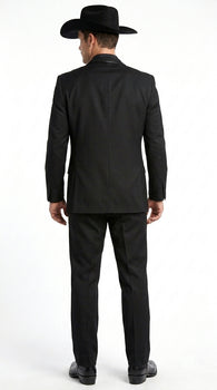 Men’s Black Western Tuxedo Suit, 3 Piece Cowboy Formal Wedding Prom Suit with Satin Trim