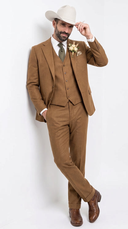Men’s Tan Groom Outfit Country Wedding 3 Piece Suit Khaki Camel Color Modern Fit