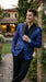 Men’s Blue Sequin Sparkle Blazer Jacket with Black Satin Lapel, Party Prom Wedding Dinner Coat