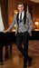 Men’s Black and White Houndstooth Tuxedo Set with Velvet Shawl Lapel | 3-Piece Formal Suit with Double-Breasted Vest