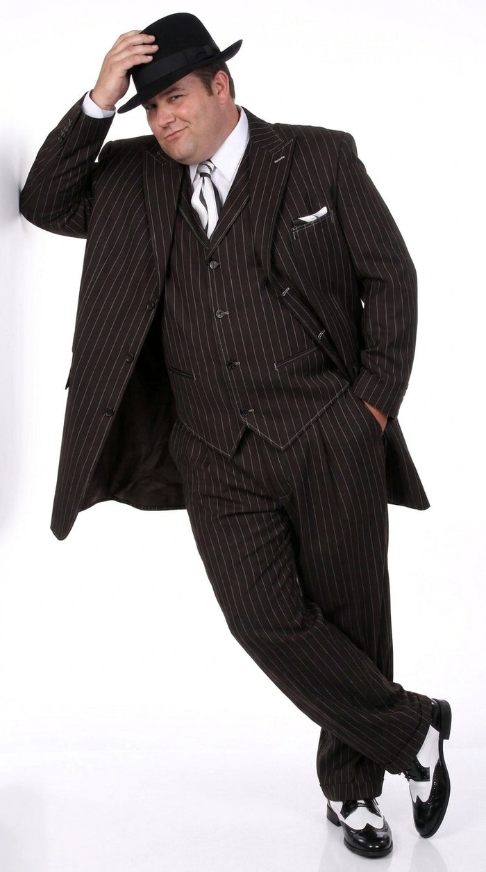 Men’s Black Pinstripe Zoot Suit – 3-Piece Gangster, Formal Suit 1920s Pimp Suit