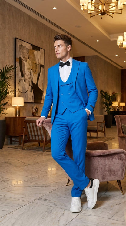 Tazzio Men’s French Color Royal Blue Peak Lapel Skinny Fit Suit – 2-Piece Wedding, Prom & Formal Suit indigo Cobalt Blue
