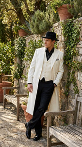 Mens White Long Zoot Suit Costume Set with Black Pants – Wedding, Prom and Party Outfit 1920s - 1930s Gangster Style