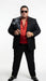 Tony Montana’s Black Blazer with Red Sateen Shirt – Men’s Black Formal Blazer and Red Satin Style Shirt Outfit for Party, Wedding and Vintage Wear