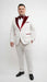 Men’s White and Dark Red Pinstripe Tuxedo with Velvet Shawl Lapel – Formal Dinner Blazer Prom Christmas New Year Holiday Suit