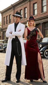 Men’s White Long Zoot Style Suit  | Vintage Gangster Mafia Formal Coat with Black Pants