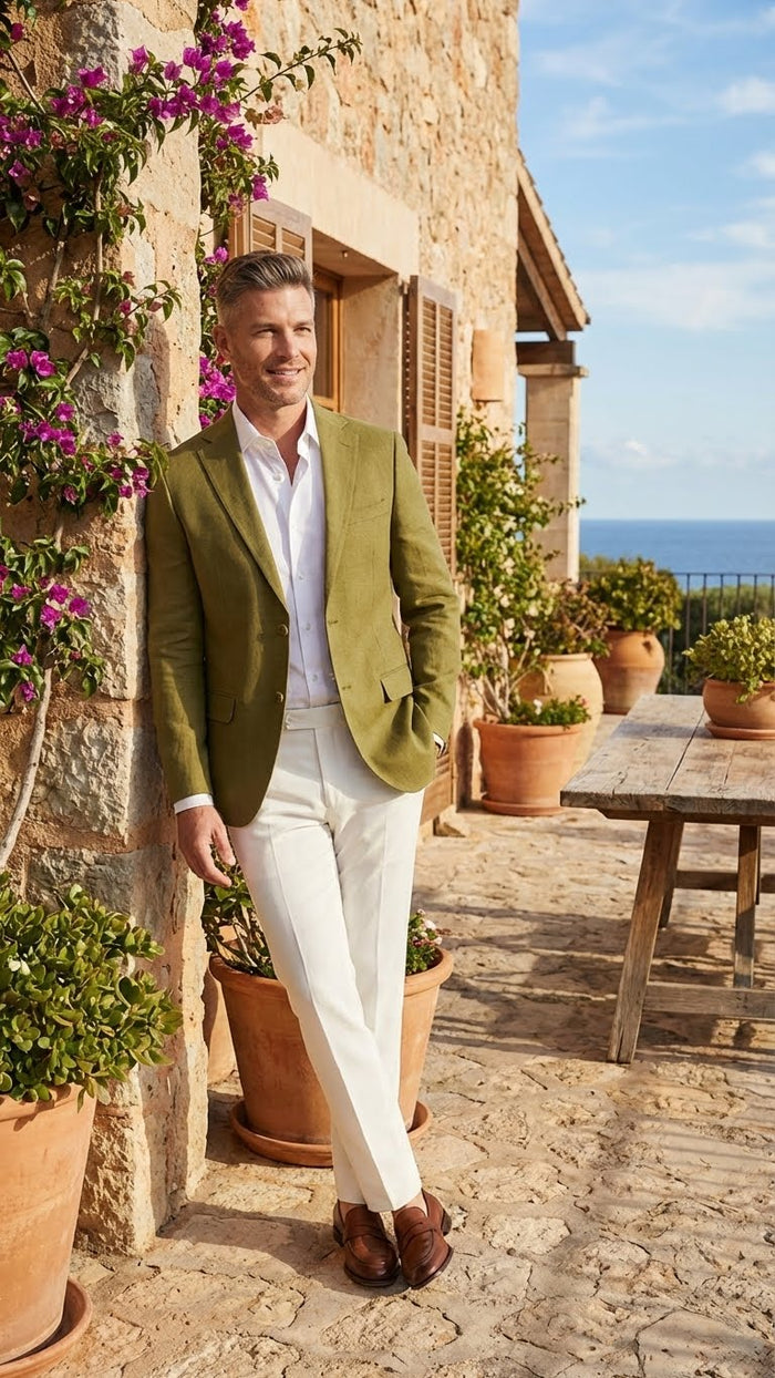 Men’s Olive Green Blazer Sport Coat –Fabric Summer in pistachio sage green