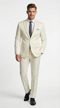 Men’s Ivory Paisley Shiny Suit – Flroal Formal Wedding and Prom Suit for Party, in Cream Off White