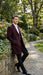 Men’s Burgundy Mid-Length Overcoat – Classic Fit Wool Blend Dress Coat Three Quarter Carcoat Topcoat