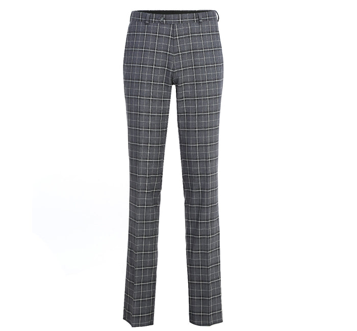 293-14 Men's Classic Fit Single Breasted Grey & White Check Suits - Image 9