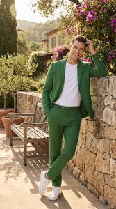 Men’s Emerald Green Linen Suit Set – Lightweight Summer Blazer and Pants, Casual Formal Summer Suit, Breathable Wedding Party Outfit
