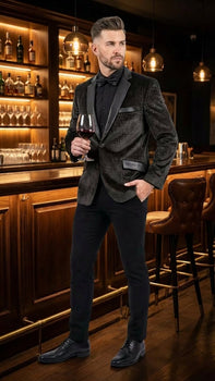 Men’s Crocodile Alligator Exotic skin Texture Blazer – Slim Fit Designer Jacket with Satin Lapels for Formal and Party Wear in Black Color