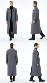 Men’s Full-Length Charcoal Grey Overcoat – Premium Microfiber Blend Long Dress Coat for Winter and Formal Wear in Gray Color