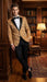 Men’s Yellow Gold Baroque Pattern Tuxedo Blazer Suit – Party and Wedding Jacket Prom Paisley Black Pants