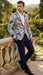 Men’s Navy Blue and Gray Paisley Print Blazer – Prom Jacket for Formal, Party, and Evening Wear