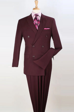 Apollo King Designer Brand + Mens Classic Double Breasted Luxury Wool Feel Suit in Burgundy