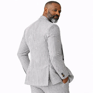 Mens Premium Cotton Seersucker Stripe Suit – Black