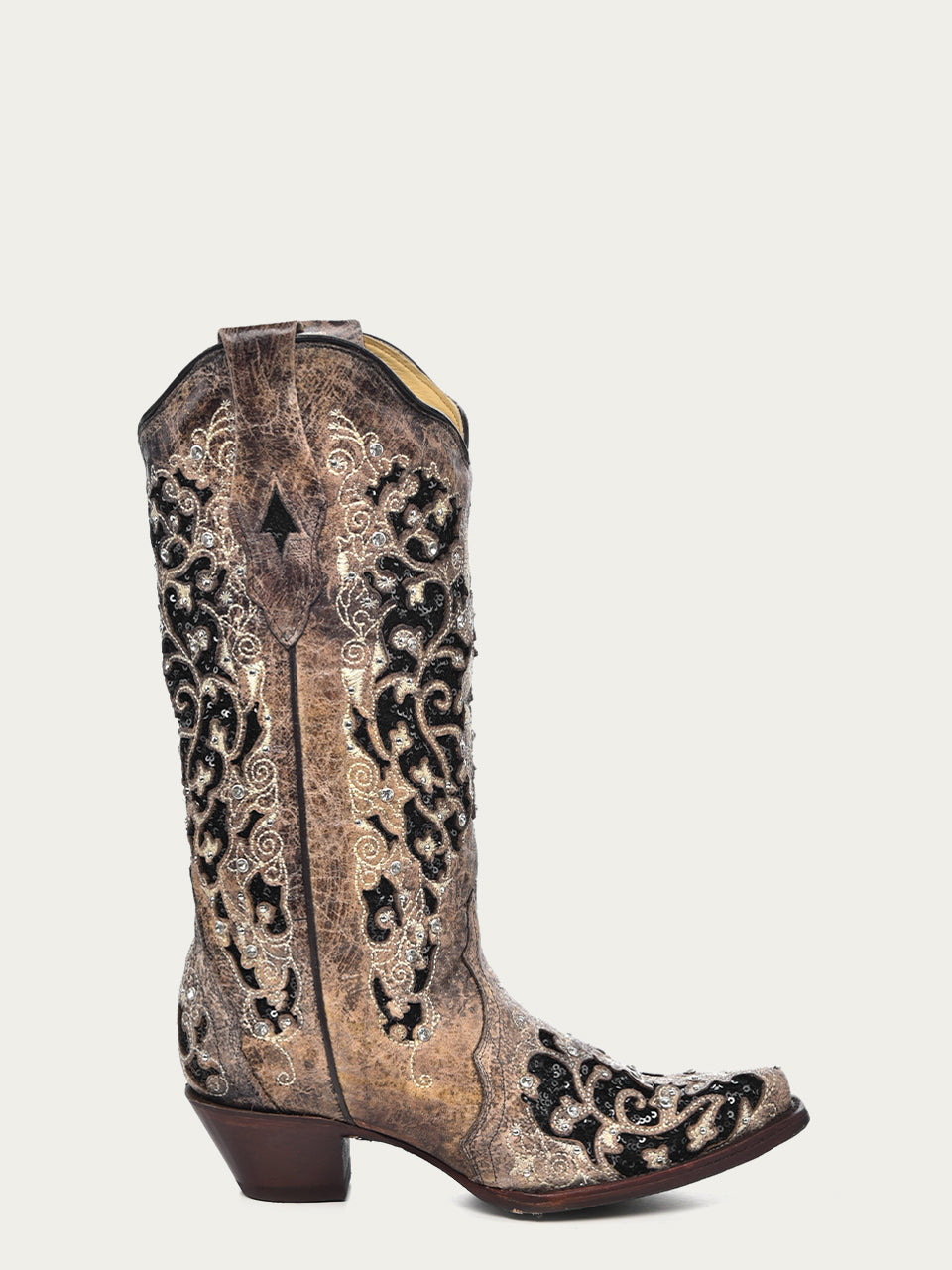 Corral Women's Black Glitter Inlay Crystal Snip Toe Cowboy Boots - Image 2