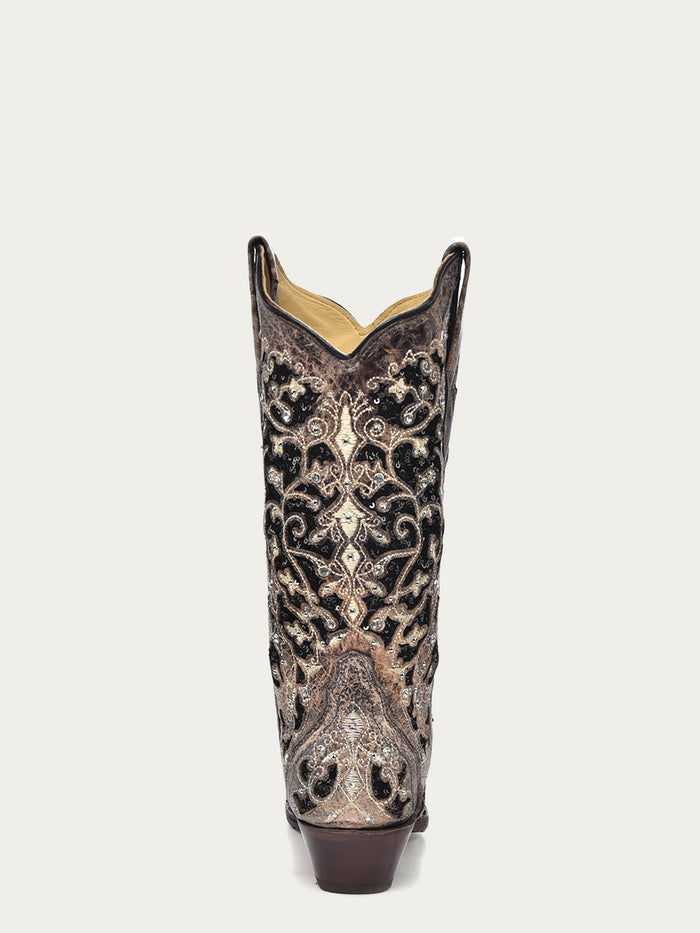 Corral Women's Black Glitter Inlay Crystal Snip Toe Cowboy Boots - Image 4