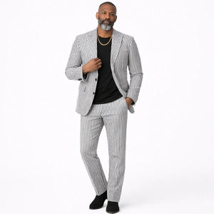 Mens Premium Cotton Seersucker Stripe Suit – Black