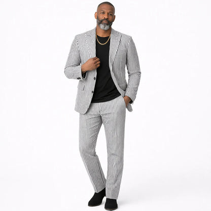 Mens Premium Cotton Seersucker Stripe Suit – Black