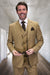 Men's Designer Wool Vested Windowpane Plaid Suit in Bronze