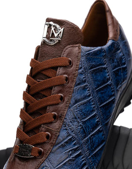 Marco Di Milano Saulo Men's Shoes Blue & Brown Exotic Ostich / Alligator Casual Sneakers - Image 4