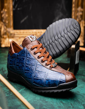 Marco Di Milano Saulo Men's Shoes Blue & Brown Exotic Ostich / Alligator Casual Sneakers - Image 5