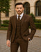 Men's Brown Pinstripe 3-Piece Suit with Matching Vest – Classic Fit Business and Formal Attire