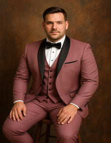 Men's Mauve Pink Tuxedo Suit – 3-Piece Slim Fit with Black Satin Shawl Lapel
