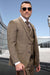 Men's Designer Wool Vested Modern Fit Windowpane Plaid Suit in Bronze