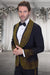 Mens Designer Gold Flower Rhinestone Studded Prom and Wedding Tuxedo in Black