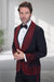 Mens Designer Red Flower Rhinestone Studded Prom and Wedding Tuxedo in Black