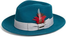 Gangster 100% Australian Wool Crushable Mens Fedora Hat - Removable Feather Gangster Look Brimmed Mens Fedora Hat