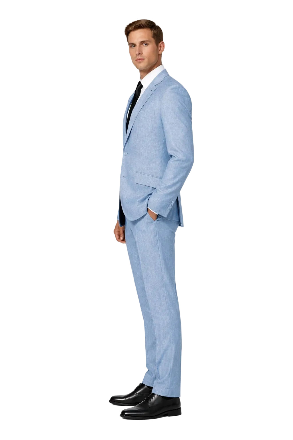 New Mens 2 Piece Luxurious 100% Mens Linen Suit - Cheap Priced Business Suits Clearance Sale 2 Buttons Blue