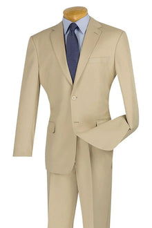 Apollo King "Tan Poplin Suit for Men - Modern Fit Two Button Style"