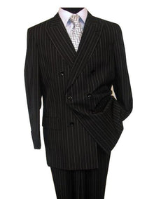 Alberto Nardoni Brand Pinstripe ~ Stripe Pattern Men's Black Button Closure Double Breasted Wool Suit