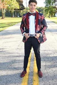 Alberto Nardoni Burgundy Two Button Floral Pattern Shawl Lapel Suit