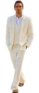 Alberto Nardoni Ivory ~ Cream ~ Off White 2 Button Vested 3 Piece Suit Light Flat Front (Wholesale Price $95 (20PC&UPMinimum)) - 100% Percent Wool Fabric Suit - Worsted Wool Business Suit
