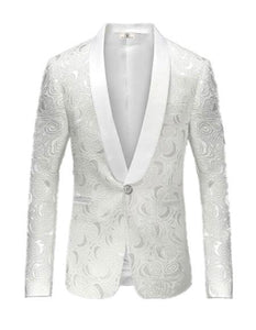 Alberto Nardoni Brand White Paisley Shawl Collar Tuxedo Dinner Jacket & Men'S Blazer Sport Jacket