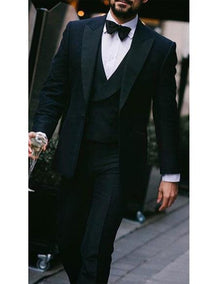 Alberto nardoni Peak lapel super 150s wool tuxedo with double breasted vest flat front pants 1 button style