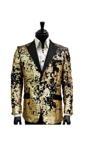 Alberto Nardoni Brand Fashion Men'S 2 Button Cheap Priced Designer Fashion Dress Casual Blazer For Men On Sale Black Matte Gold Sequin Pattern Blazer