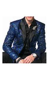 Alberto Nardoni Brand Fashion Men'S Sequin Paisley Navy Blue ~ Black Dinner Jacket Tuxedo Blazer Glitter Sparkly Sport Coat