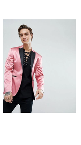 Alberto Nardoni Brand Men'S Lapel Satin Pink Skinny Tuxedo Blazer