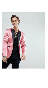 Alberto Nardoni Brand Men'S Lapel Satin Pink Skinny Tuxedo Blazer