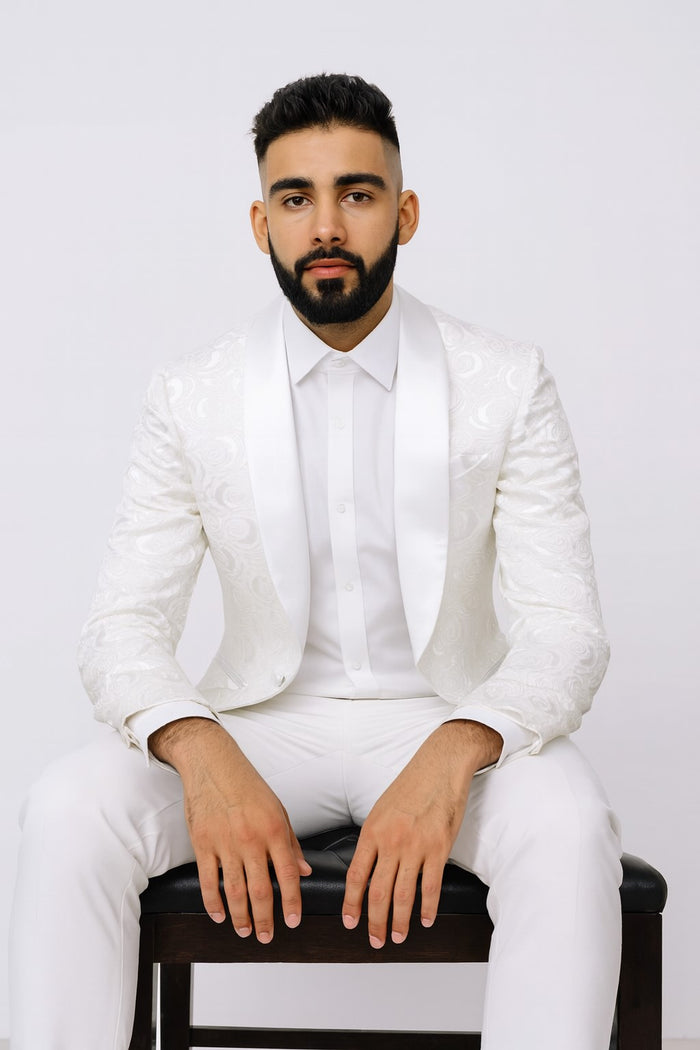 Alberto Nardoni Brand White Paisley Shawl Collar Tuxedo Dinner Jacket & Men'S Blazer Sport Jacket - Image 2